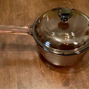 Vintage Vision Corning Glass Lipped Saucepan with Lid USA 1 liter
